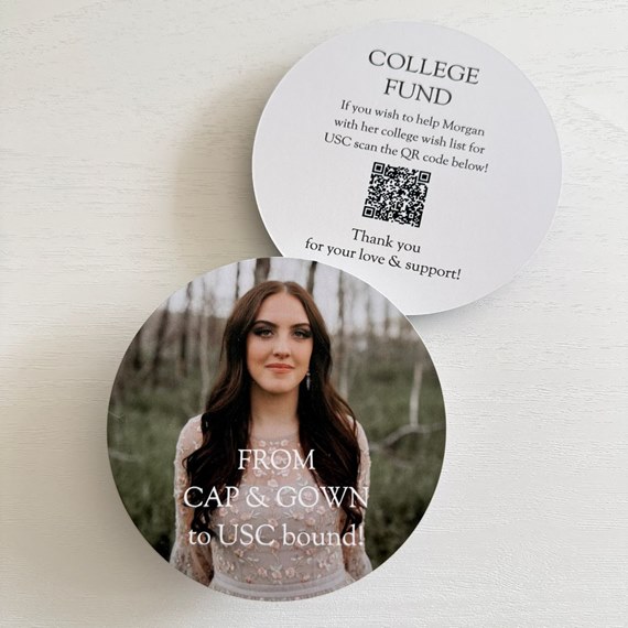 photo placeholder with text overlay, circular card