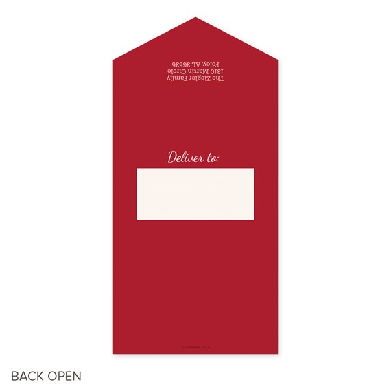 Red Christmas card with address area