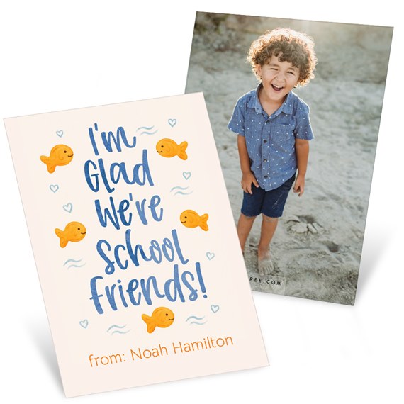 valentine card with goldfish illustrations and text area