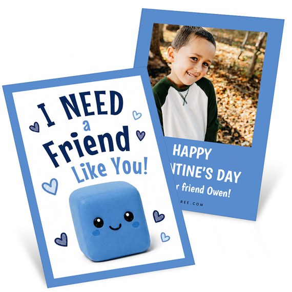 blue valentine's card with photo area and text