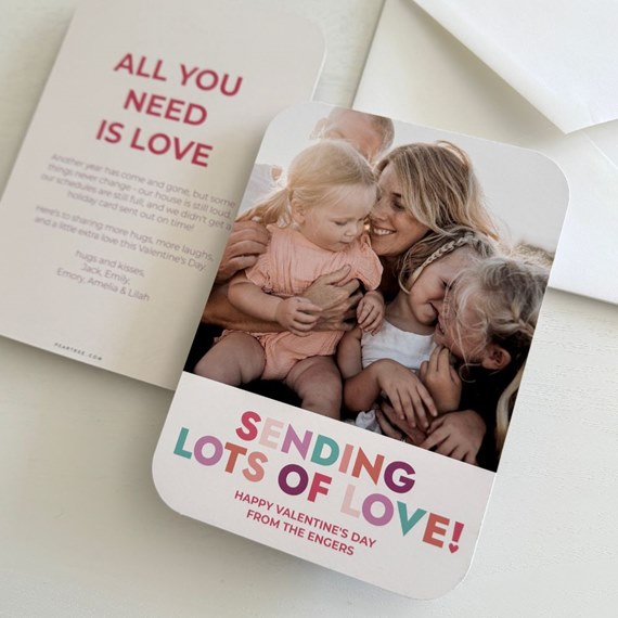 Valentine's Day card with photo placeholder and colorful text