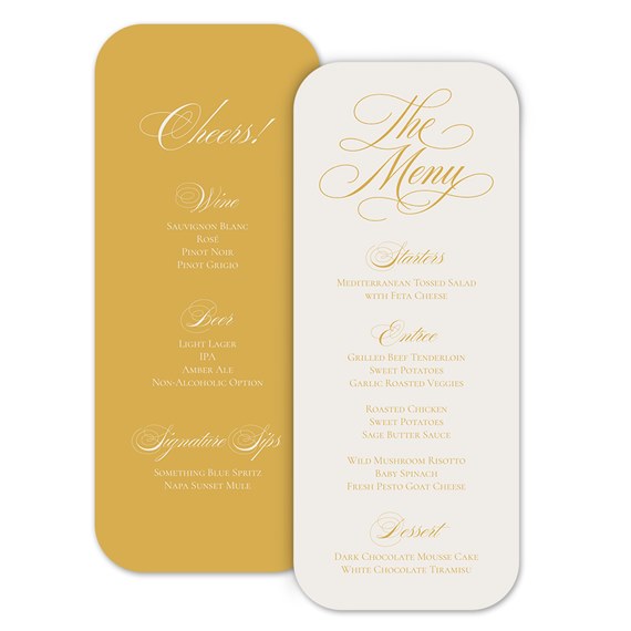 two-sided menu card with drinks and food options