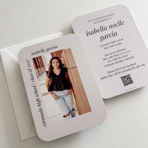 graduation invitation with photo placeholder and RSVP details