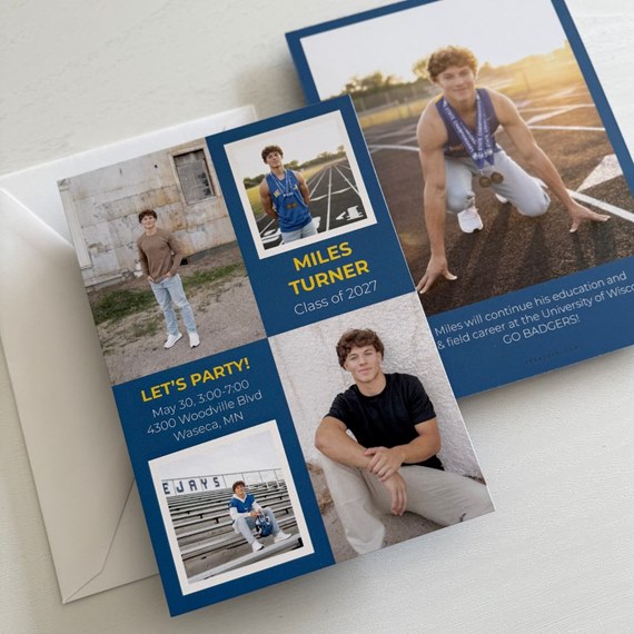graduation announcement with photo placeholders and event details
