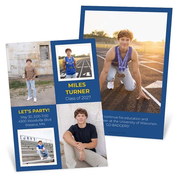 graduation announcement cards with photo placeholders and event details