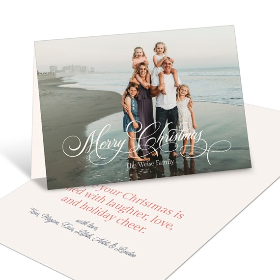 Christmas card with photo placeholder and elegant script text