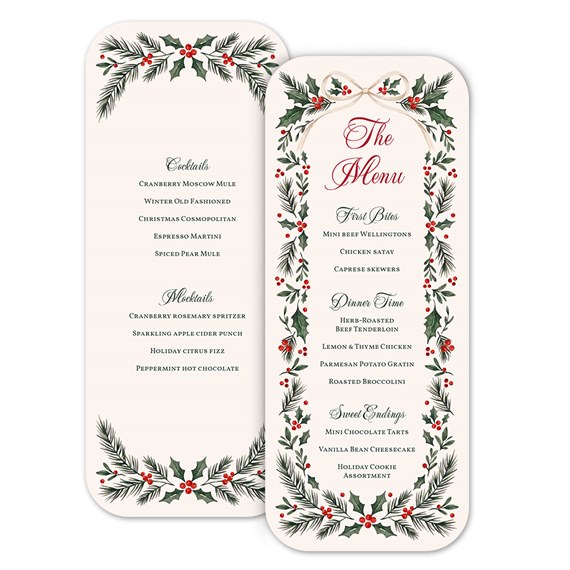 holiday menu card with decorative border and customizable text area
