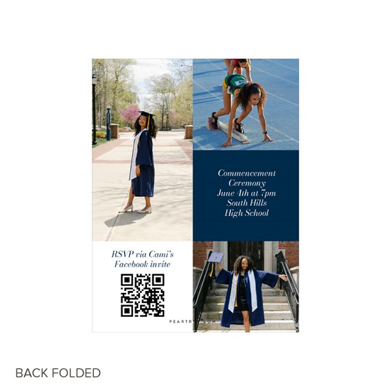 graduation invitation with photo placeholders and QR code