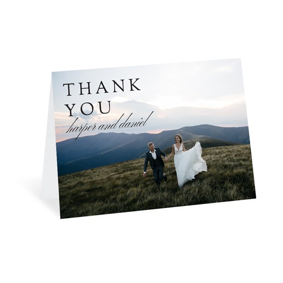 thank you card with mountains background and text