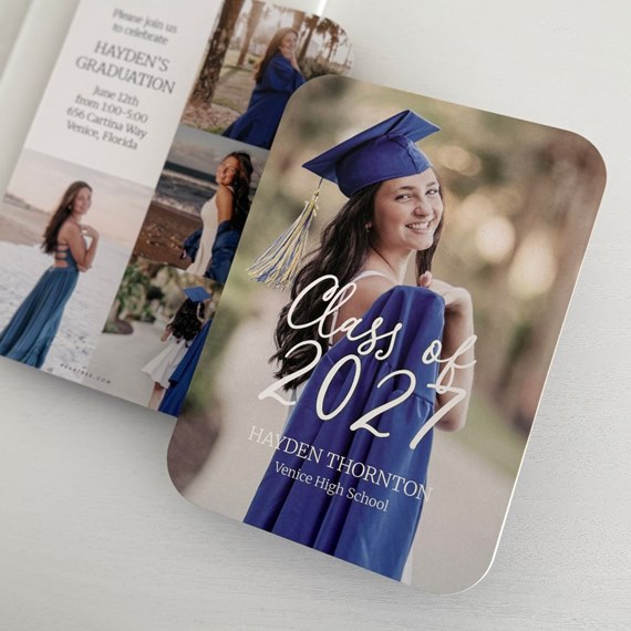 graduation invitation with photo placeholder and script text