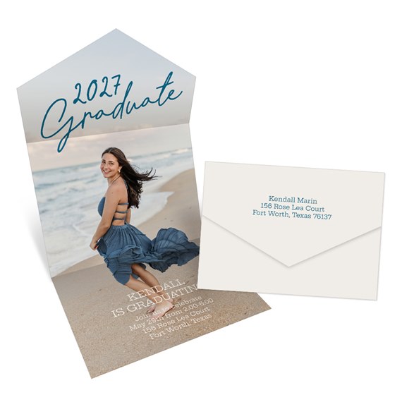 graduation announcement with photo area and envelope