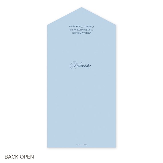 light blue envelope with cursive text