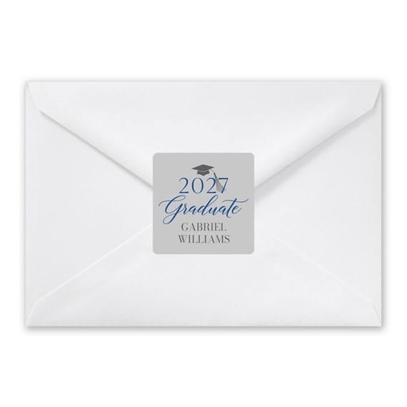 envelope with graduation seal and customizable text area