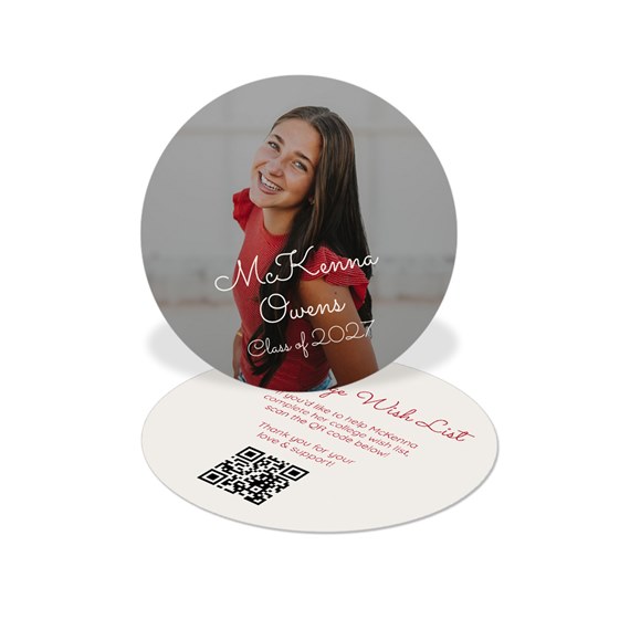 graduation insert card with photo area and wish list text