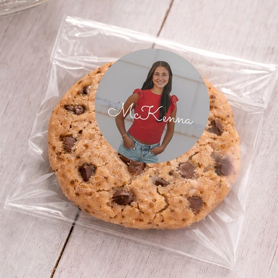 cookie in a clear bag with photo placeholder and name label