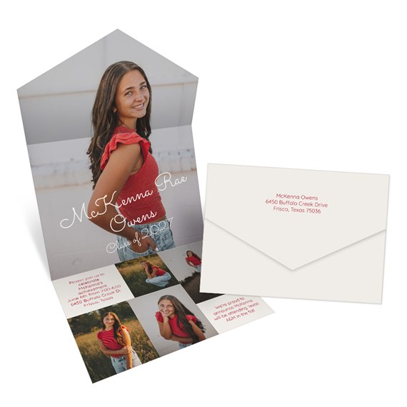 graduation invitation with photo placeholders and envelope