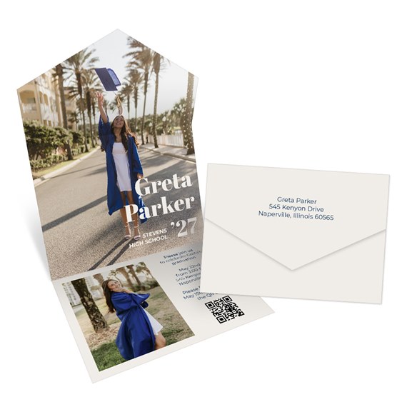 graduation invitation with photo area, hexagonal design