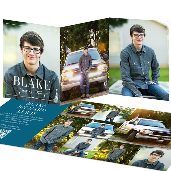 graduation announcement with photo placeholders and tassel border