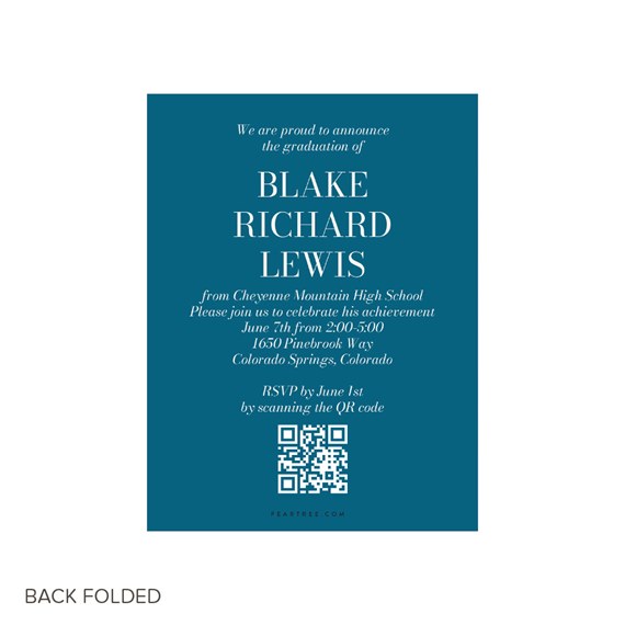 graduation announcement with customizable text area and QR code