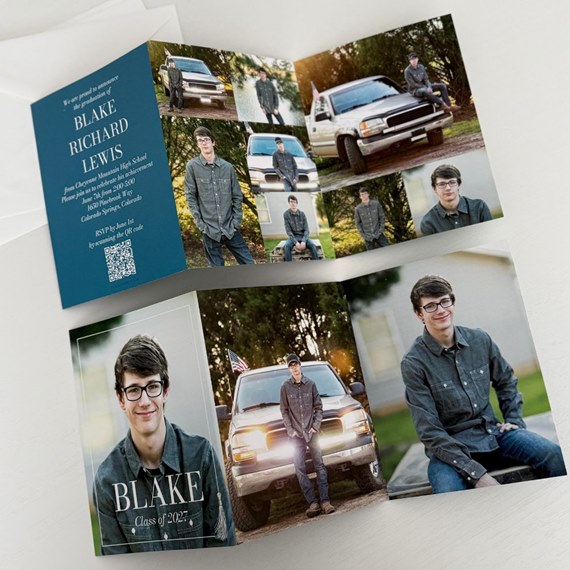 graduation announcement with photo placeholders and customizable text area
