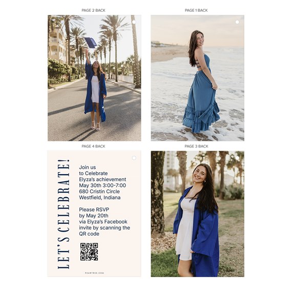 graduation invitation with customizable text area and QR code