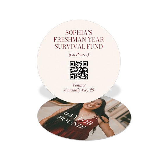 circular card with customizable text area and photo area