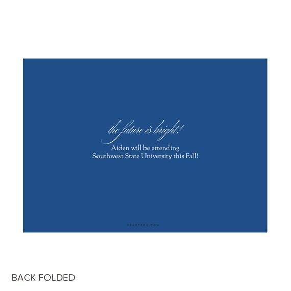 graduation party invitation with blue background and white text