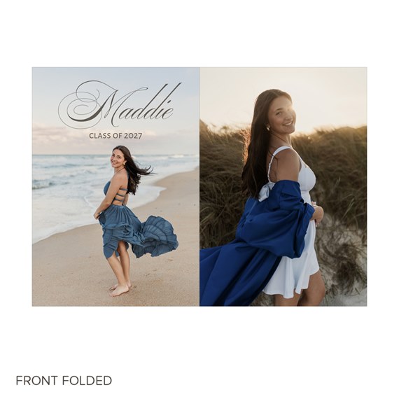 graduation announcement with photo areas and script text