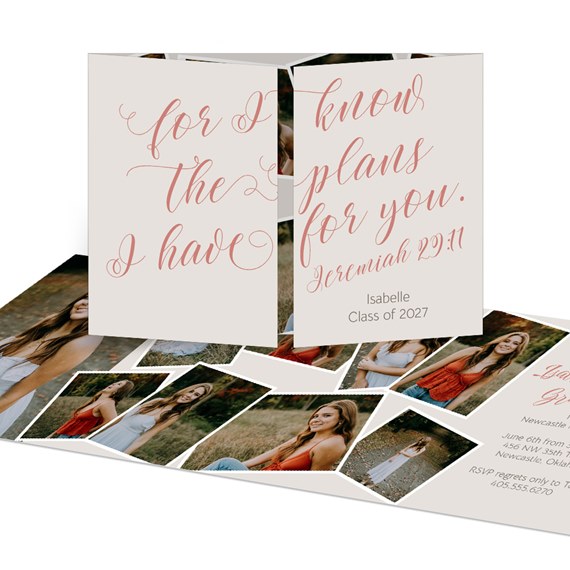 graduation invitation with photo placeholders and cursive text