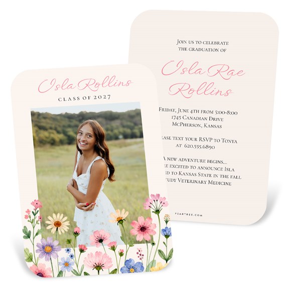 graduation invitation with wildflower design and photo placeholder