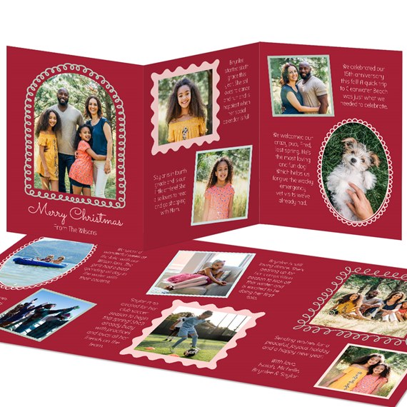 Christmas card with photo placeholders and decorative frames