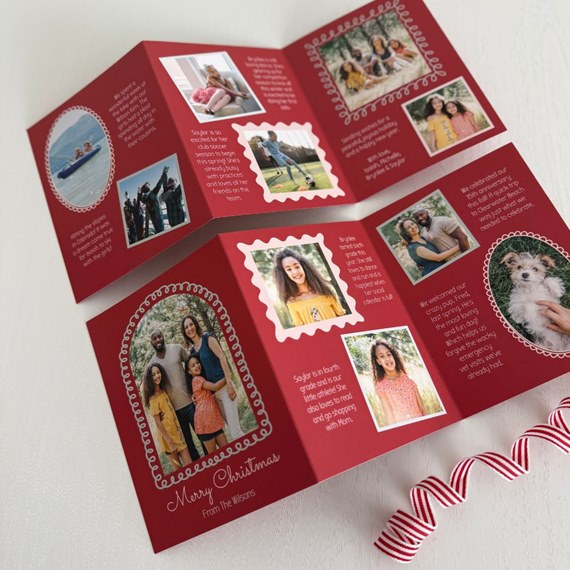 folded Christmas card with photo placeholders and text areas