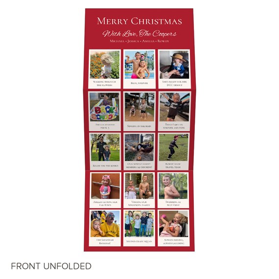 Christmas card with multiple photo placeholders and captions