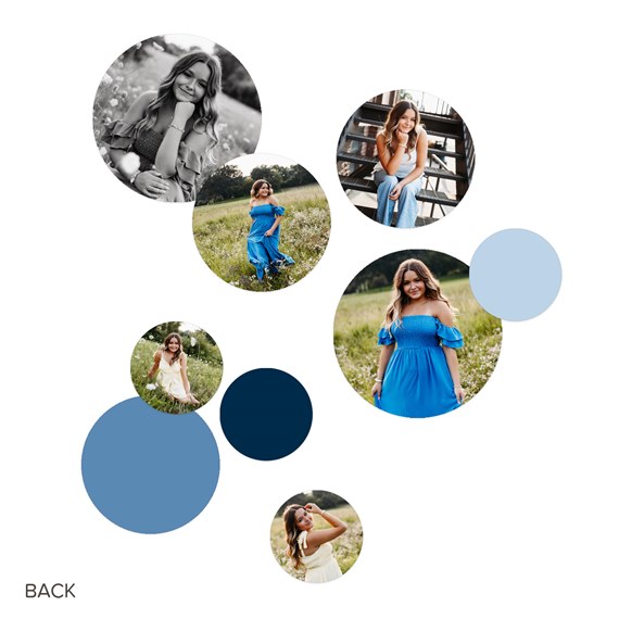 photo area with circular placeholders, background with text