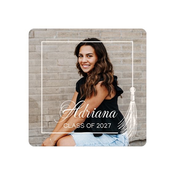 graduation envelope seal with photo placeholder and tassel graphic