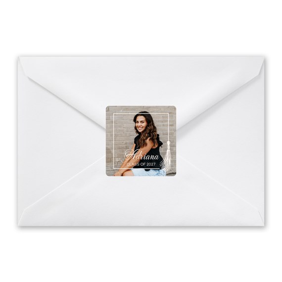 envelope with photo area and graduation theme