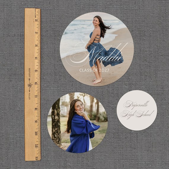 three circular photo placeholders with text