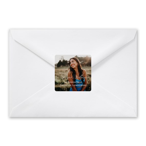 address label on white envelope with photo area