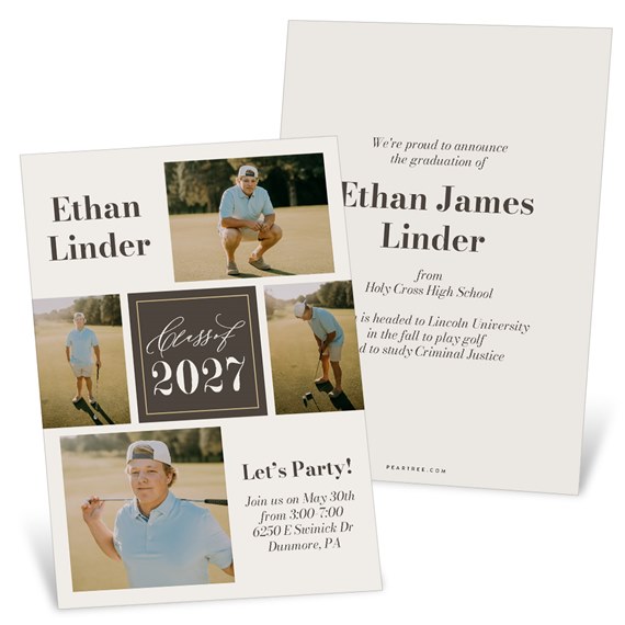 graduation announcement card with photo placeholders and decorative frame