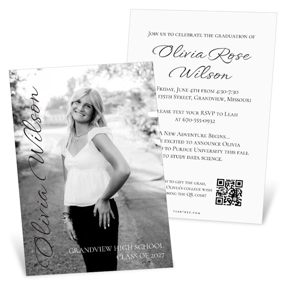 graduation announcement with photo placeholder and event details