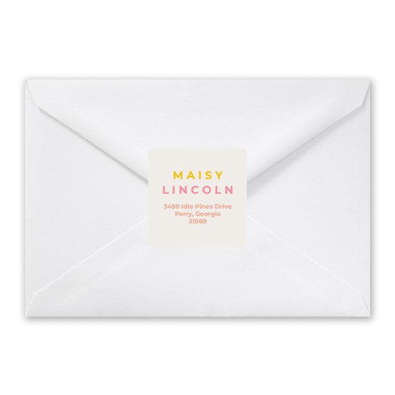 white envelope with address label, customizable text area