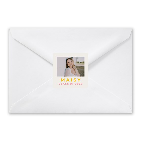 white envelope with photo placeholder and text