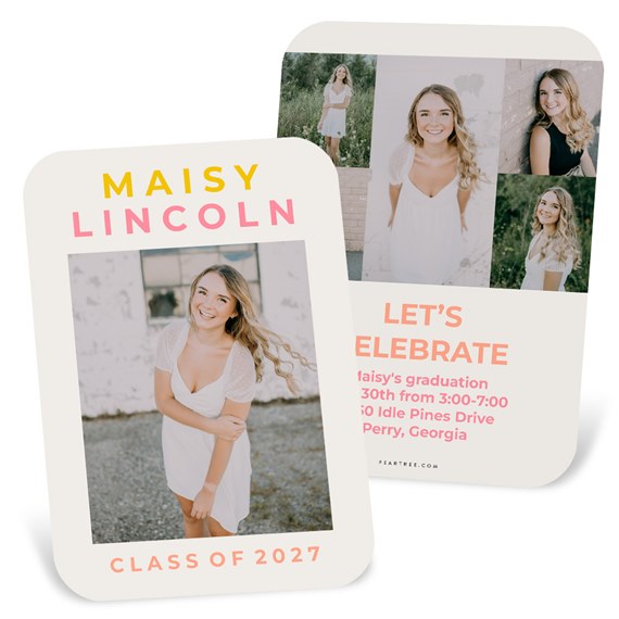 graduation invitation with photo placeholders and colorful text