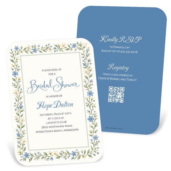 bridal shower invitation with floral design and RSVP card