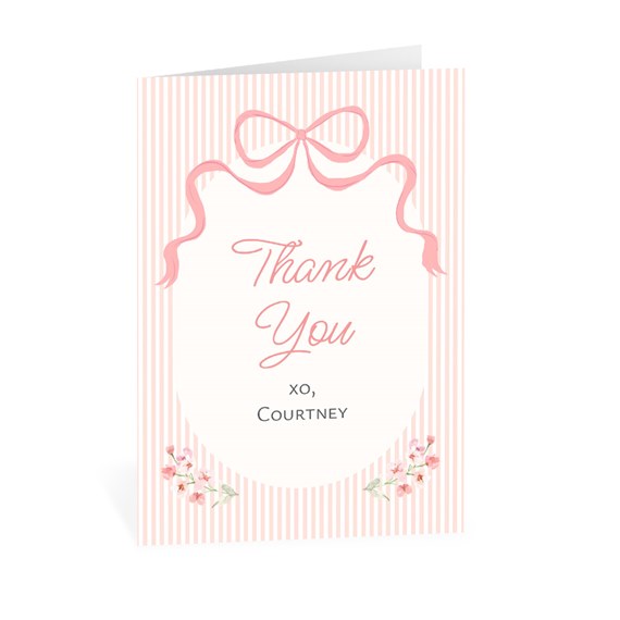 thank you card with bow and floral accents