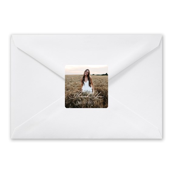 white envelope with photo placeholder and thank you text