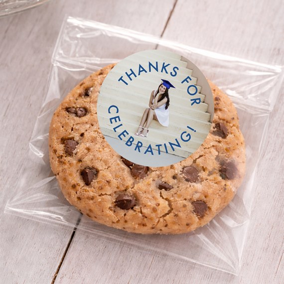cookie with round sticker; photo placeholder
