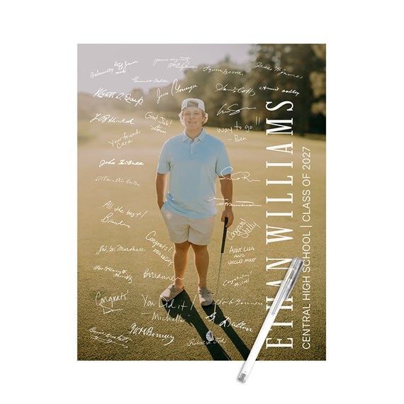graduation signature poster with photo area and handwritten signatures