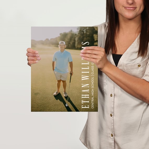 photo placeholder with golfer, graduation poster design