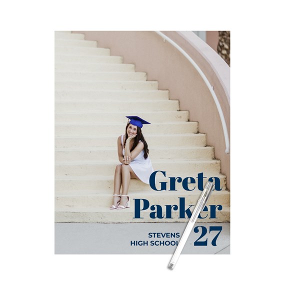 photo placeholder with rounded rectangular frame, bold text